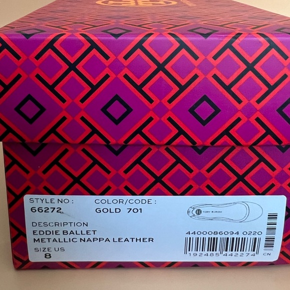 Tory Burch Eddie Gold Nappa Ballet Leather Flats Size 8 - Picture 15 of 16
